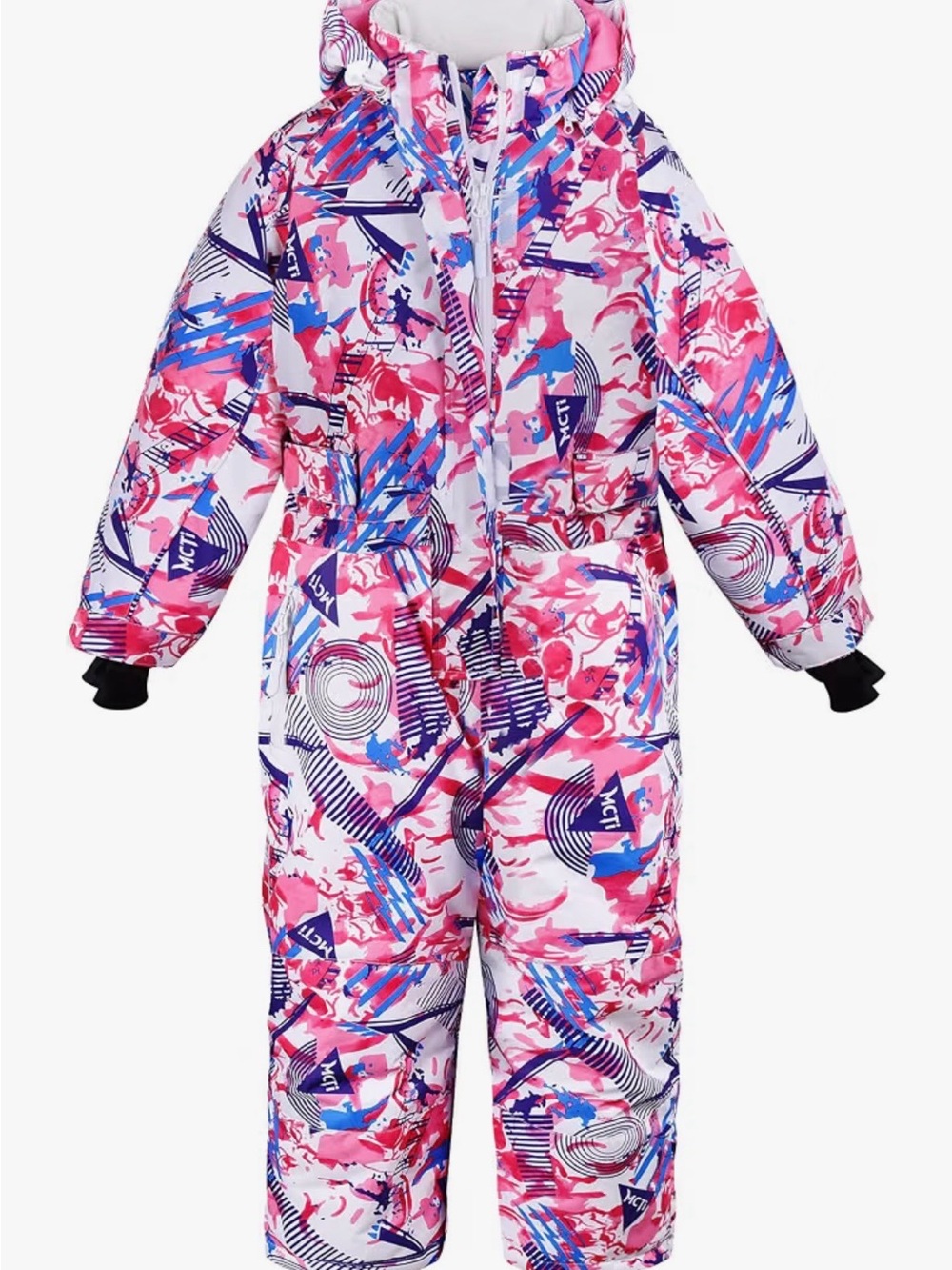 Kids Pink & Blue Printed One-Piece Snowsuit